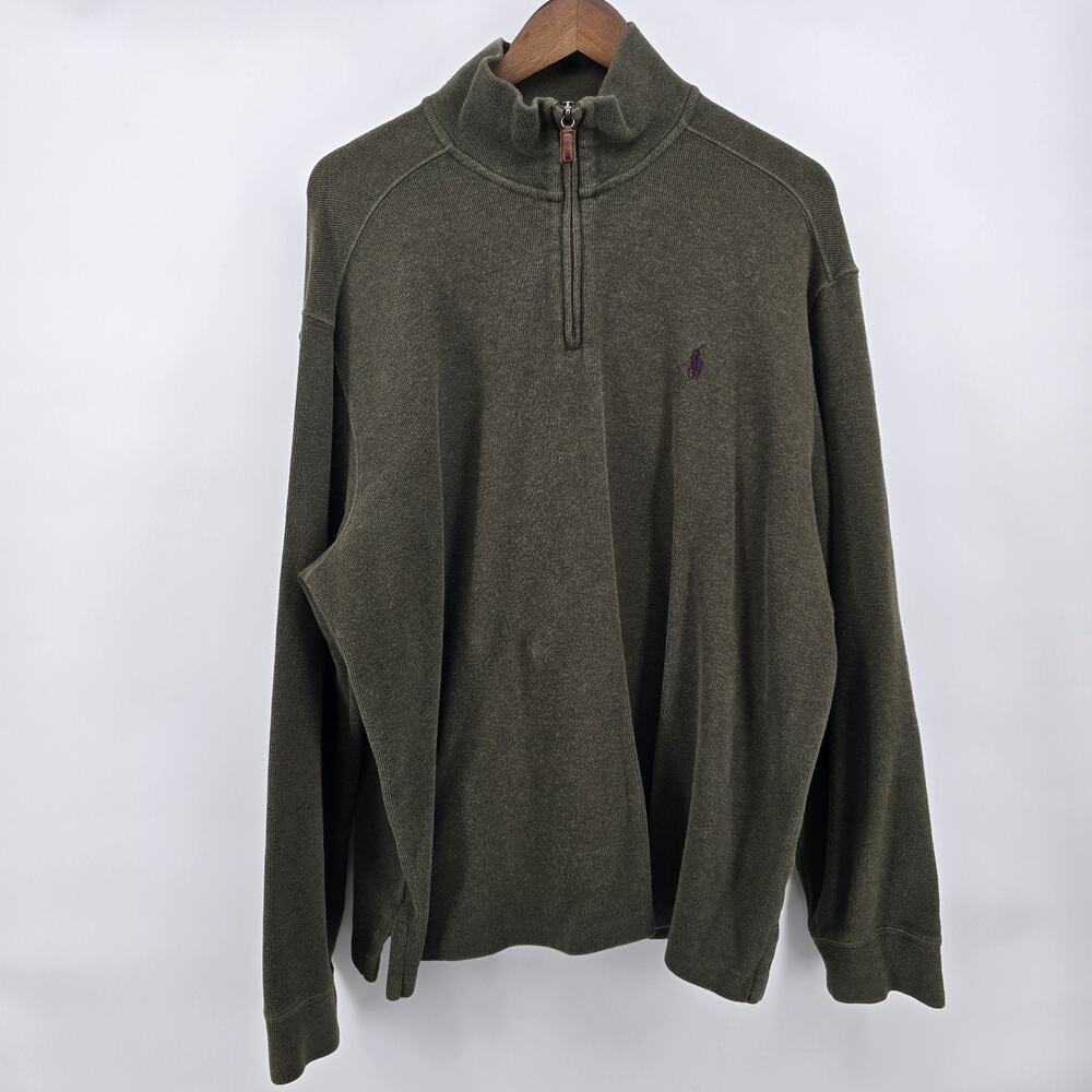 Polo Ralph Lauren Sweater Mens XL Green 1/4 Quarter Zip Mock Neck Preppy